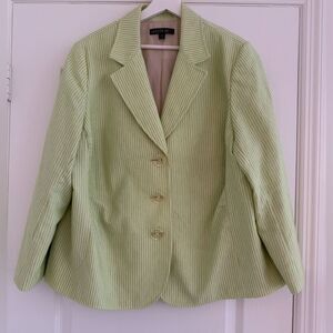 Lafayette 148 lime green cotton / linen seersucker  stripe Ruched blazer size 22